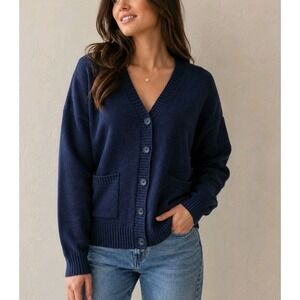 Cyrus Women's Navy Cardigan XS V Neck Button Front Preppy Old Money Knit